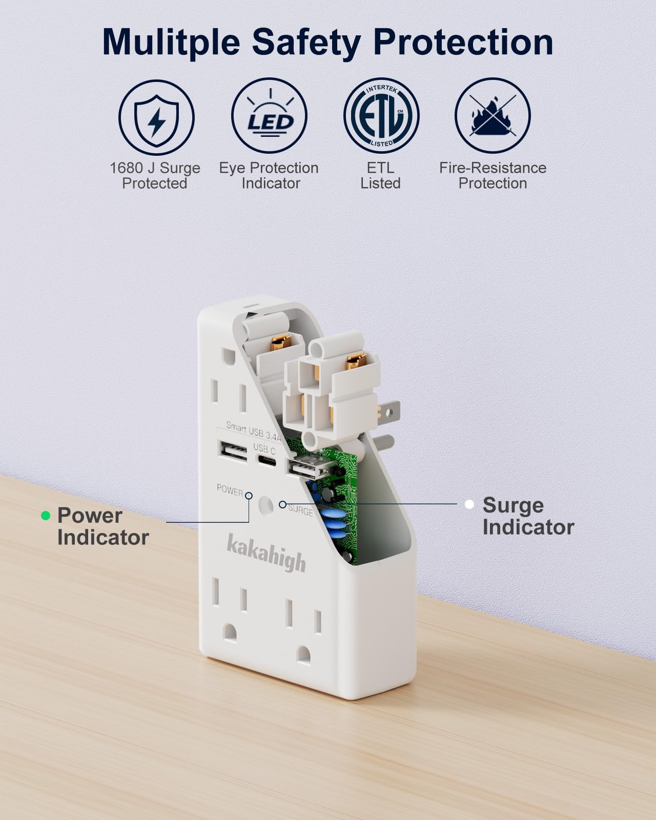 Wall Outlet Extender with Screw 8 Way Outlets with 1680J Surge Protected Mult