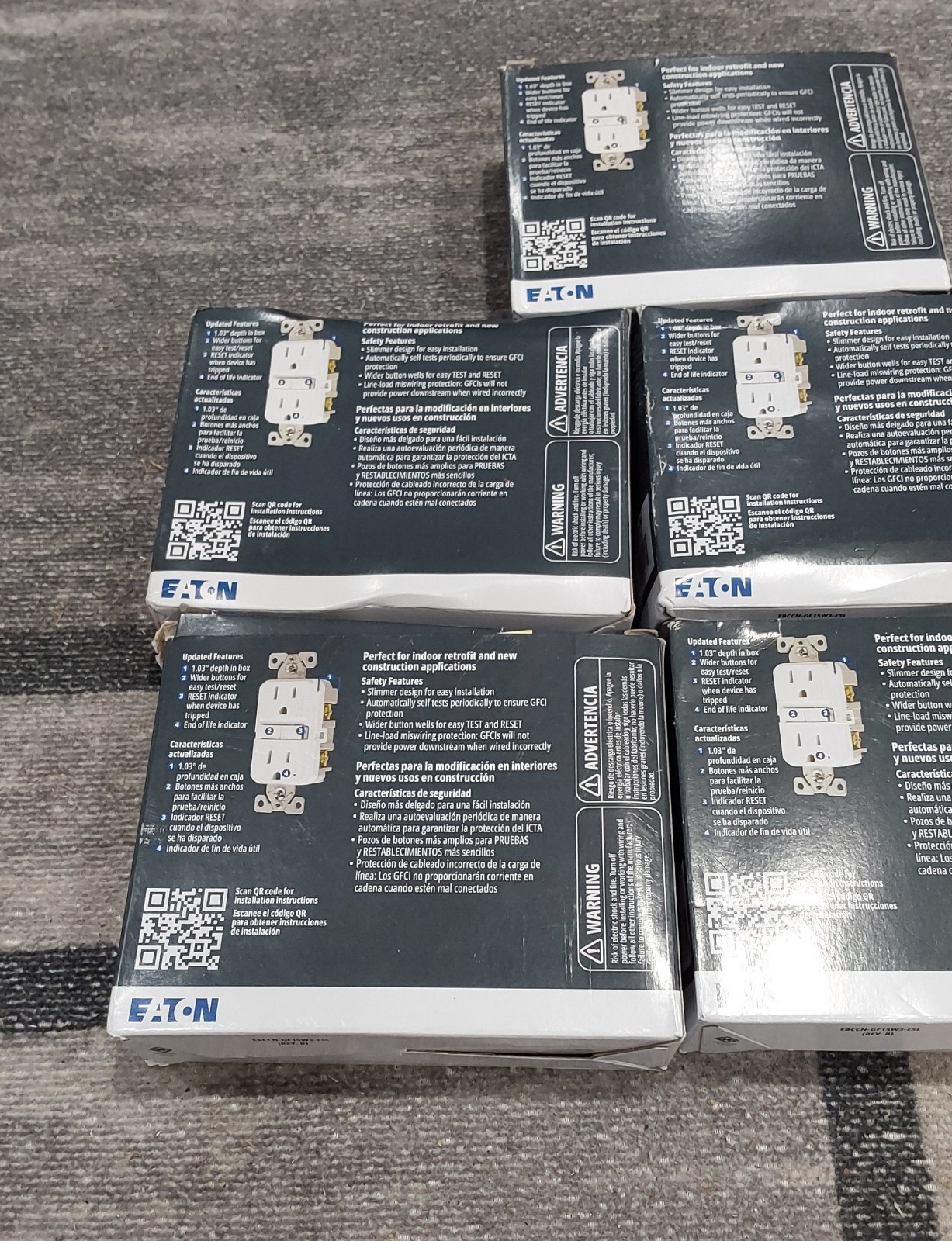 Eaton (GF15W-3) 15A 125V GFCI Receptacle LOT OF 5 White, 3-Pack NEW i1***