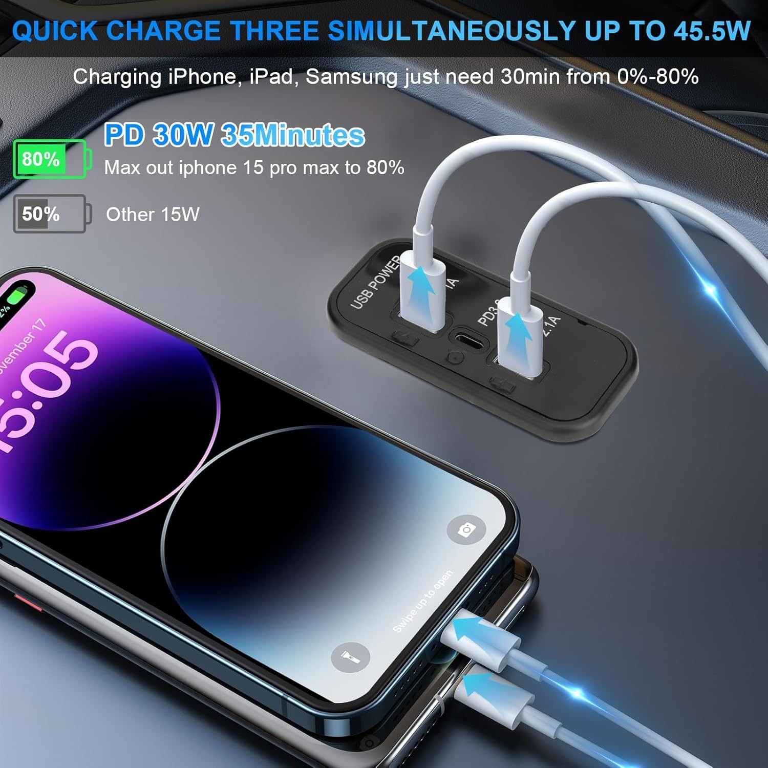 4PCS 3 Ports 12V RV USB Outlet 45.5W, PD3.0 Type-C Quick Charge & Dual A Port…