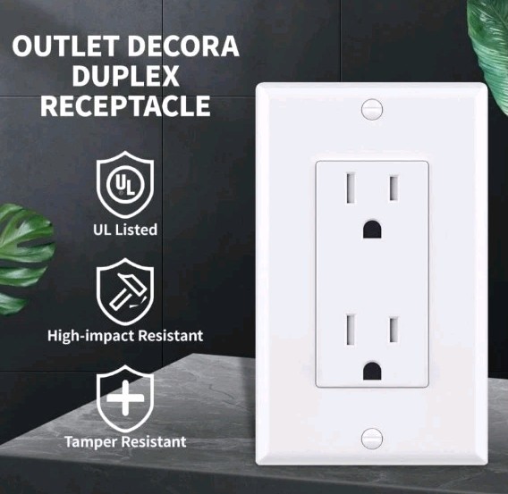 10Pack Outlet Socket, Decora Duplex Receptacle 15 Amp, 125 Volt Tamper Resistant