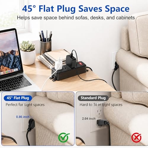 4 Outlet Small Power Strip, Mountable, 10 ft Cord | Wall 4 Outlet-10ft Black