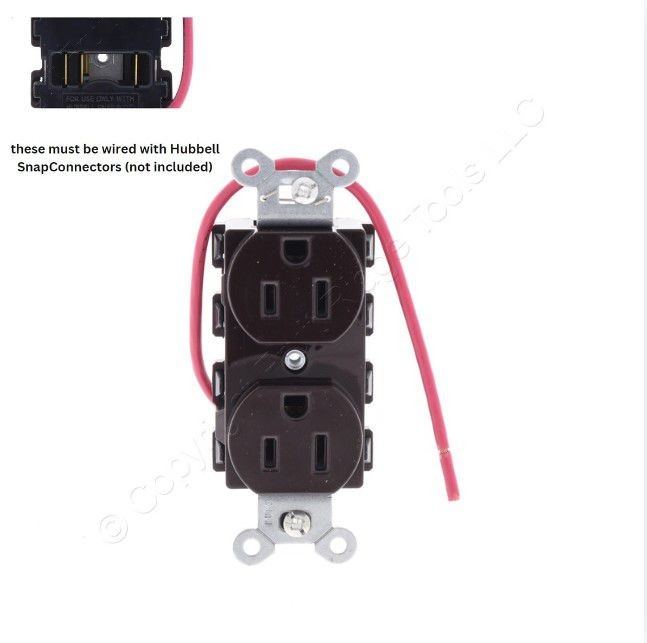 Hubbell SNAP5262SC Brown 15A SnapConnect Duplex Outlet Receptacle Split Circuit