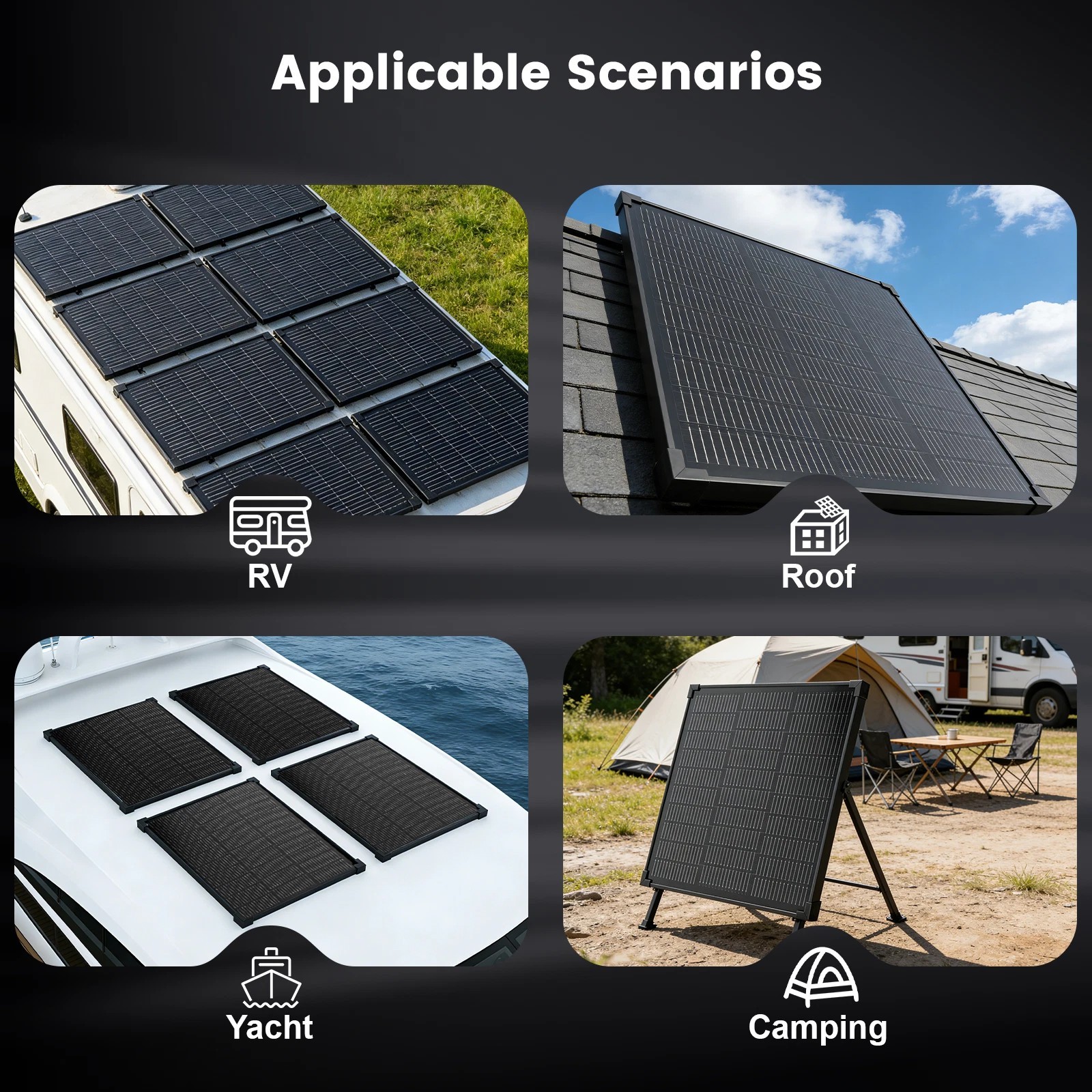 50W 12V Monocrystalline Solar Panel Kit Off-Grid Battery Power RV Home Boat US