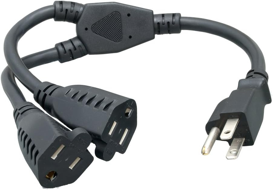 Power Cord Extension and Splitter, NEMA 5-15P to NEMA 5-15R x 2, 16 AWG, 13A, 12