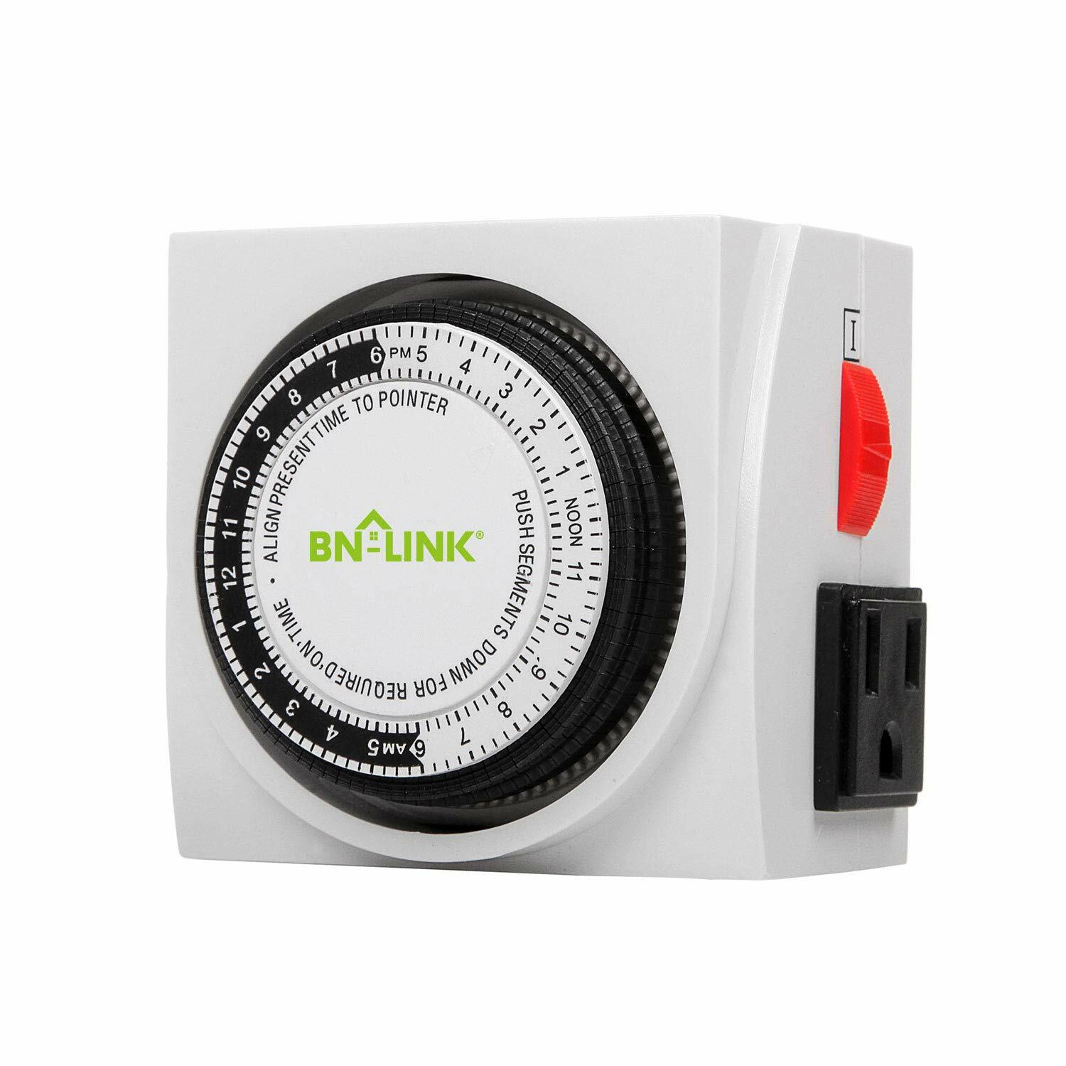 BN-LINK Heavy Duty Mechanical Timer Dual Outlet 24 Hours 3 Prongs Christmas