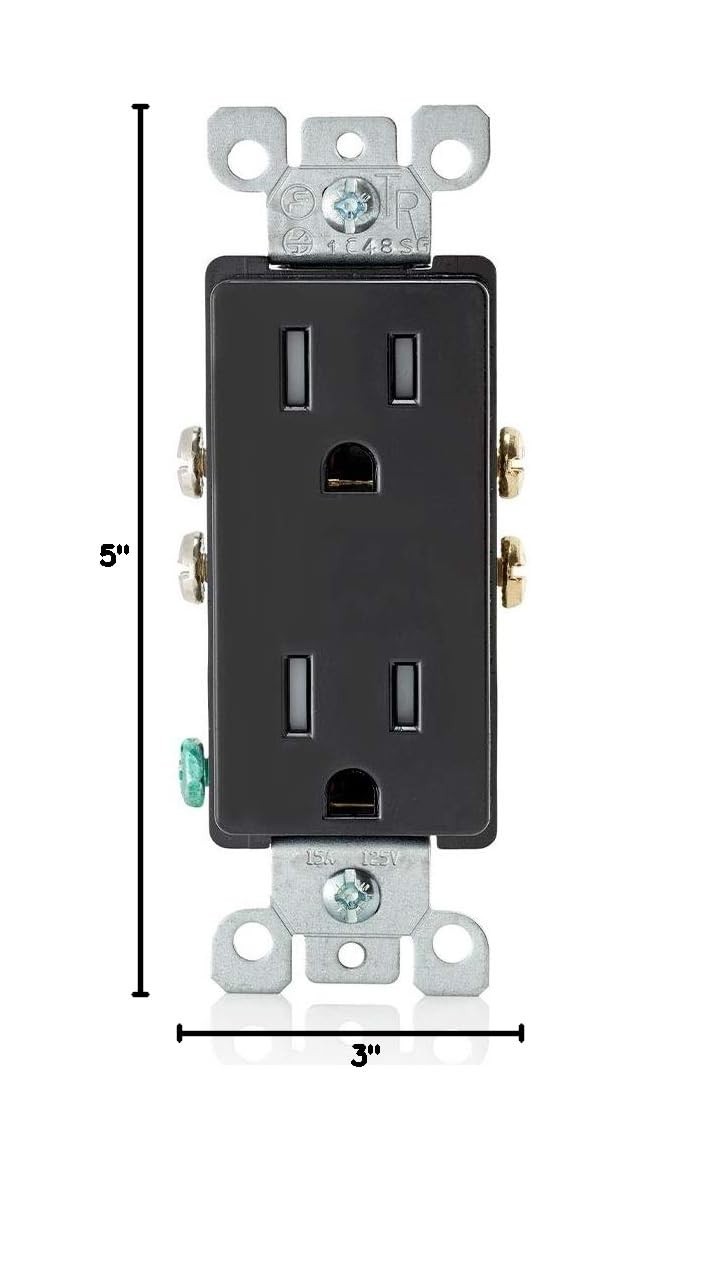 15 Amp Duplex Outlet with Tamper Resistance – Sleek Black for Modern Homes