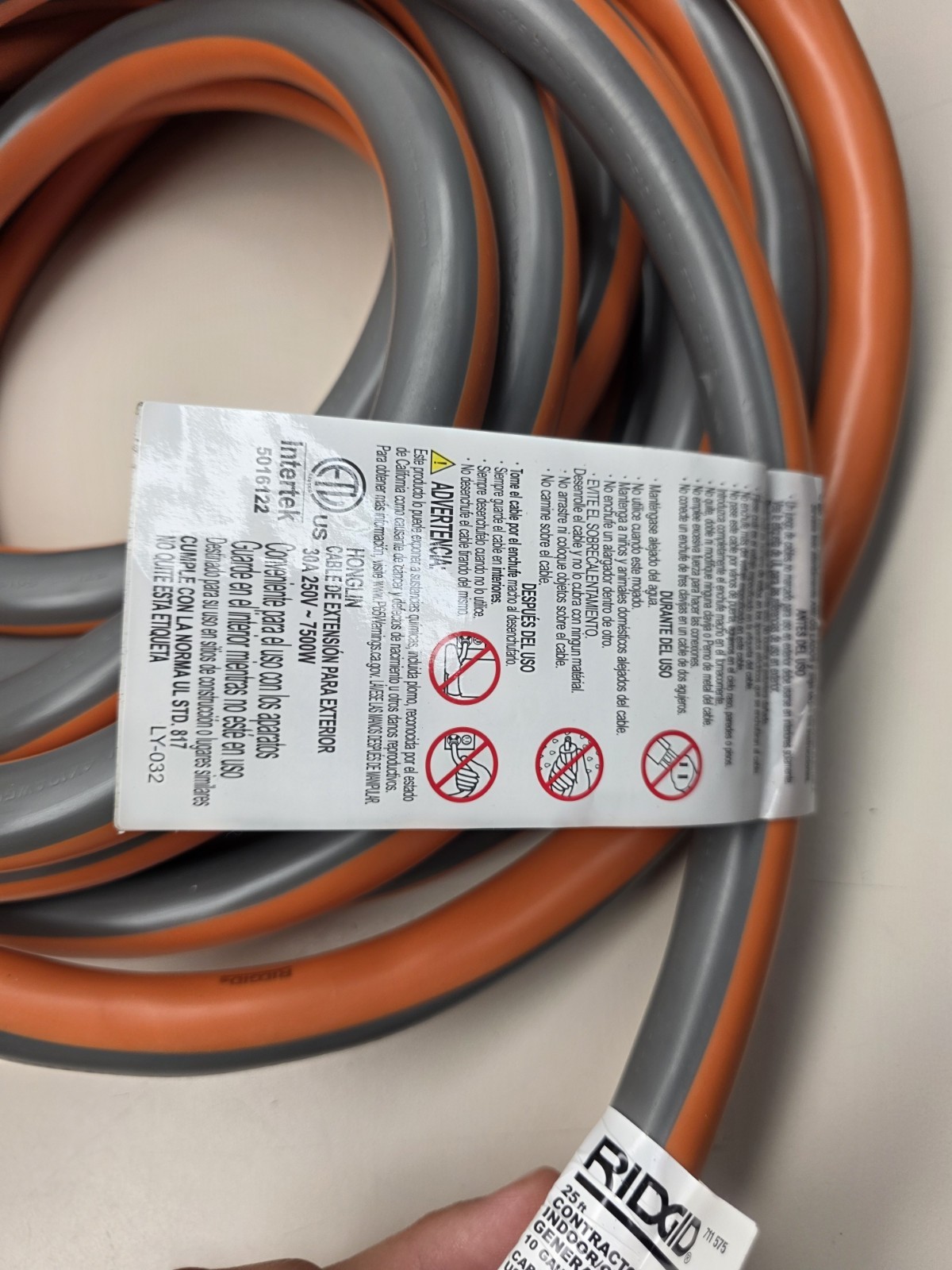RIDGID 25′ 10/4 Heavy Duty Outdoor L14-30 Amp Generator Extension Cord, Orange