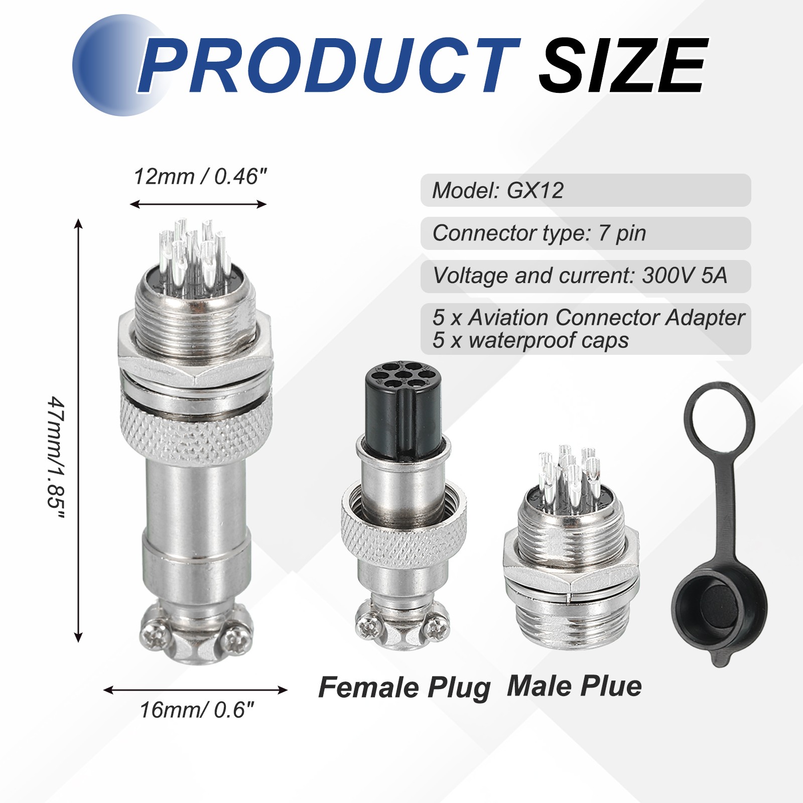 5Pcs 7 Pin Aviation Connector 300V 5A 16mm Metal Circular Connectors Silver