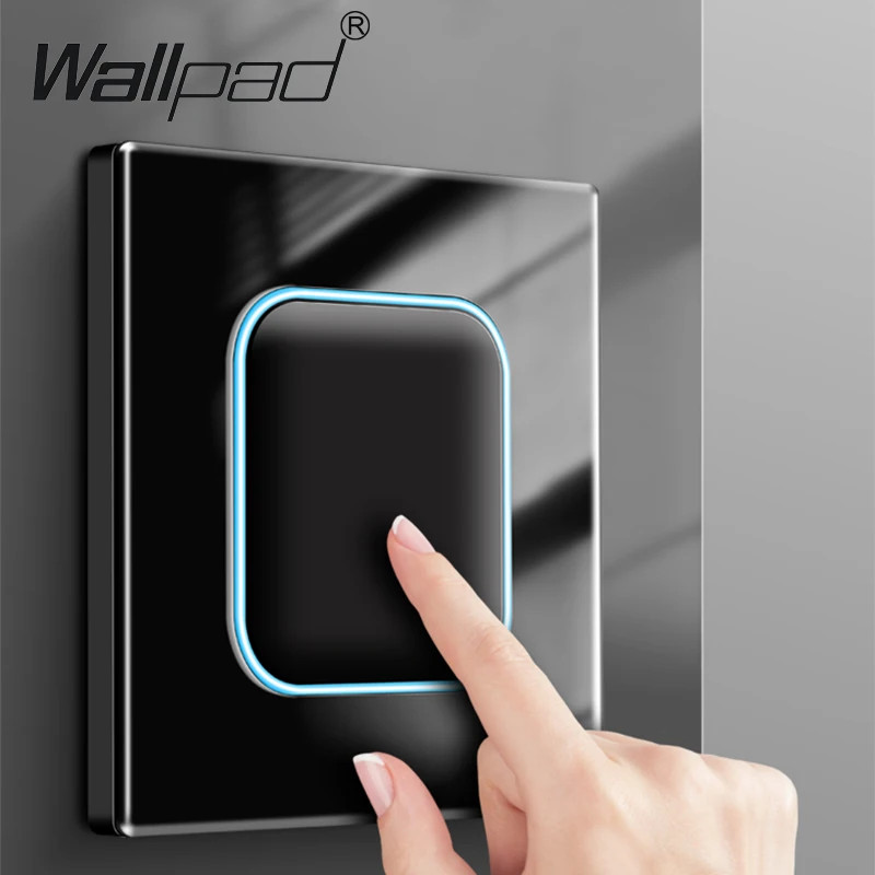 Momentary Push Button Wall Light Switch Black Glass Panel LED Touch Various Gang
