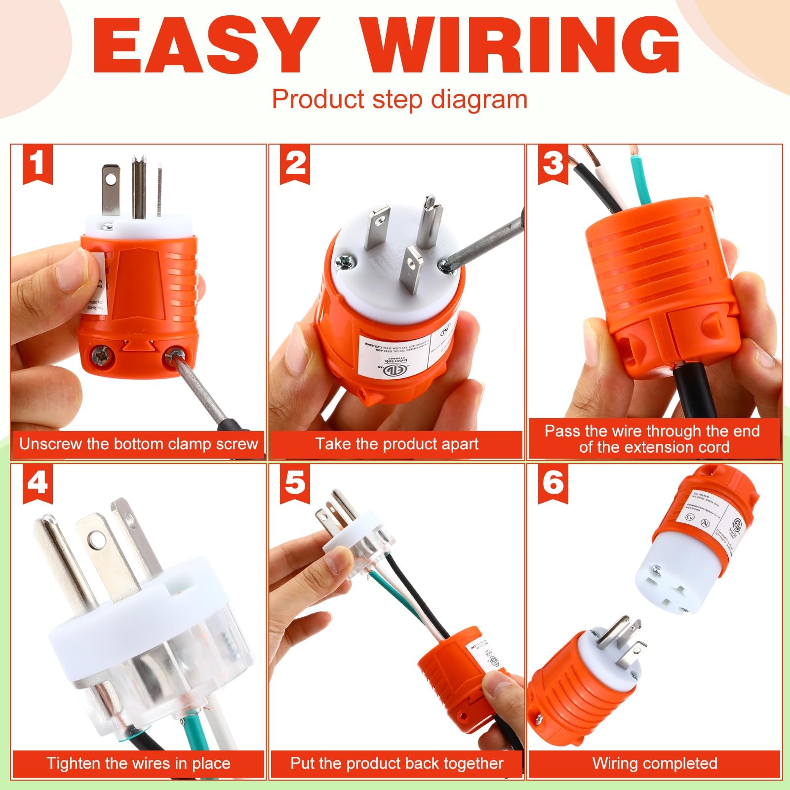 Tellegloww 5 Set 6-20P Replacement Plug And 6-20R Replacement Connector 20 Amp