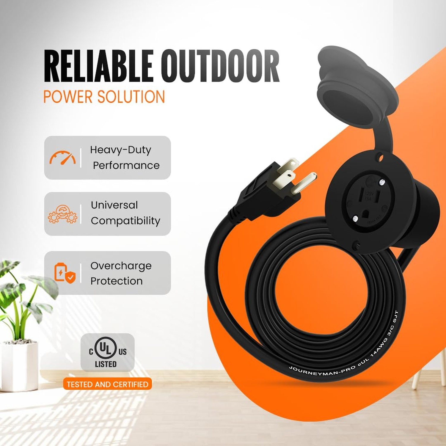10 Foot 15A Weatherproof Outdoor Power Outlet by Journeyman-Pro 15 Amp 110/12…