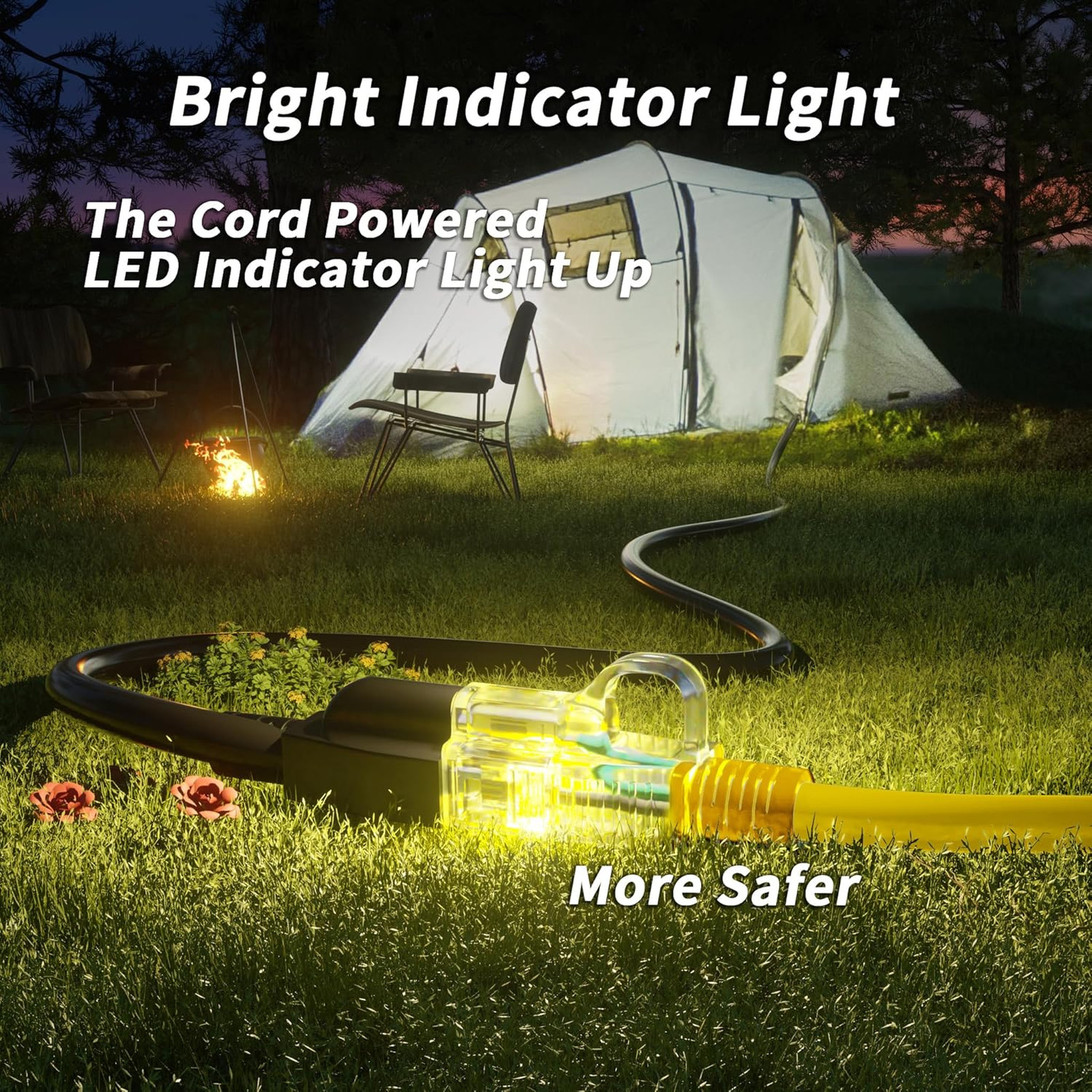 200 ft Extension Cord 14 Gauge Yellow Waterproof with Lighted Indicator Outdoor