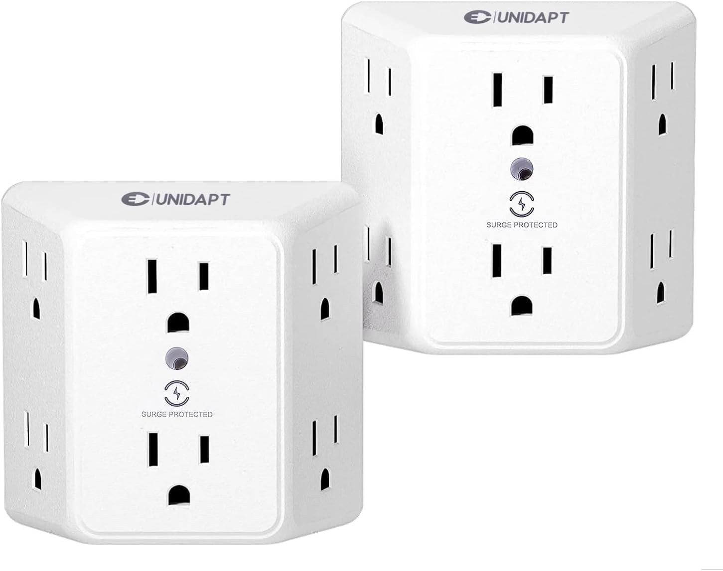 Multi Plug 6 Outlet Extender, 2 Pack Surge Protector Wall Splitter