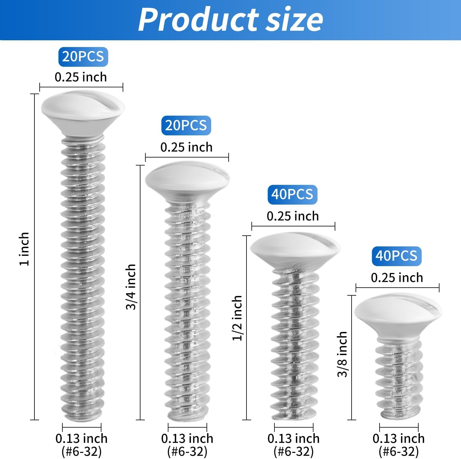 120PCS White Wall Plate Screws Kit – #6-32 Thread Outlet Cover & Switch Plate
