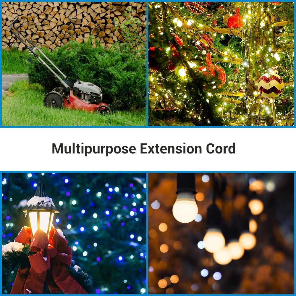 6/8/10/15/20/50/100 FT 16/3 Gauge Black Indoor Outdoor Extension Cord Waterproof