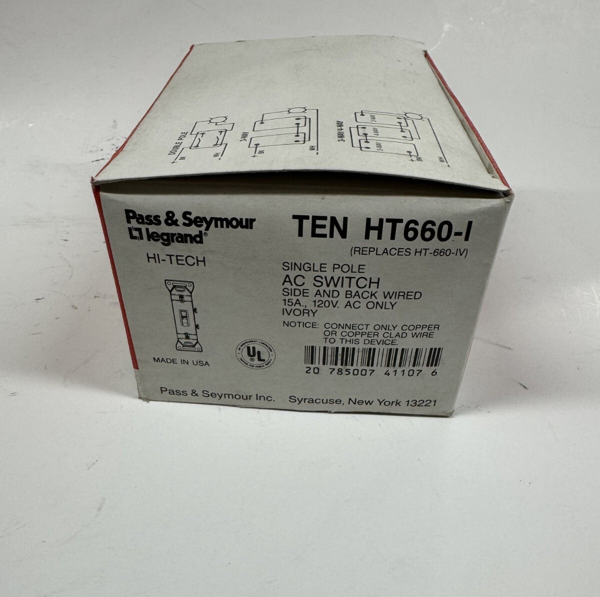 QTY/10 Pass & Seymour HT660-I Ivory Single Pole AC Switch Side/Back Wired 120V