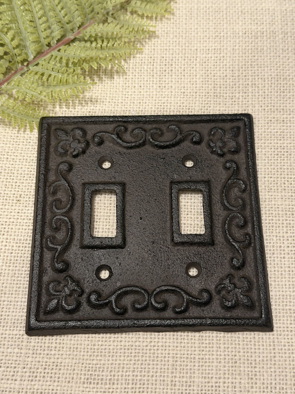 Double Toggle Light Switch Wall Plate Cover Cast Iron Metal Vintage Farmhouse
