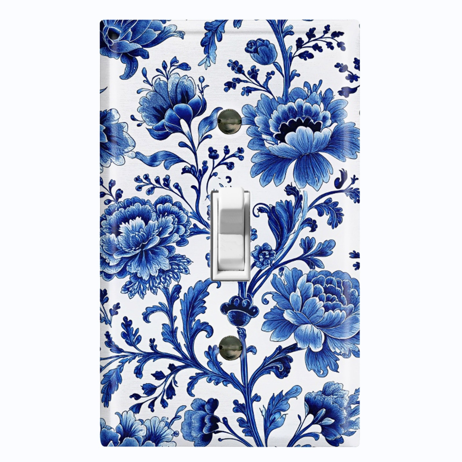 Metal Light Switch Outlet Cover Wall Plate Blue Floral Porcelain PRINT FWR354