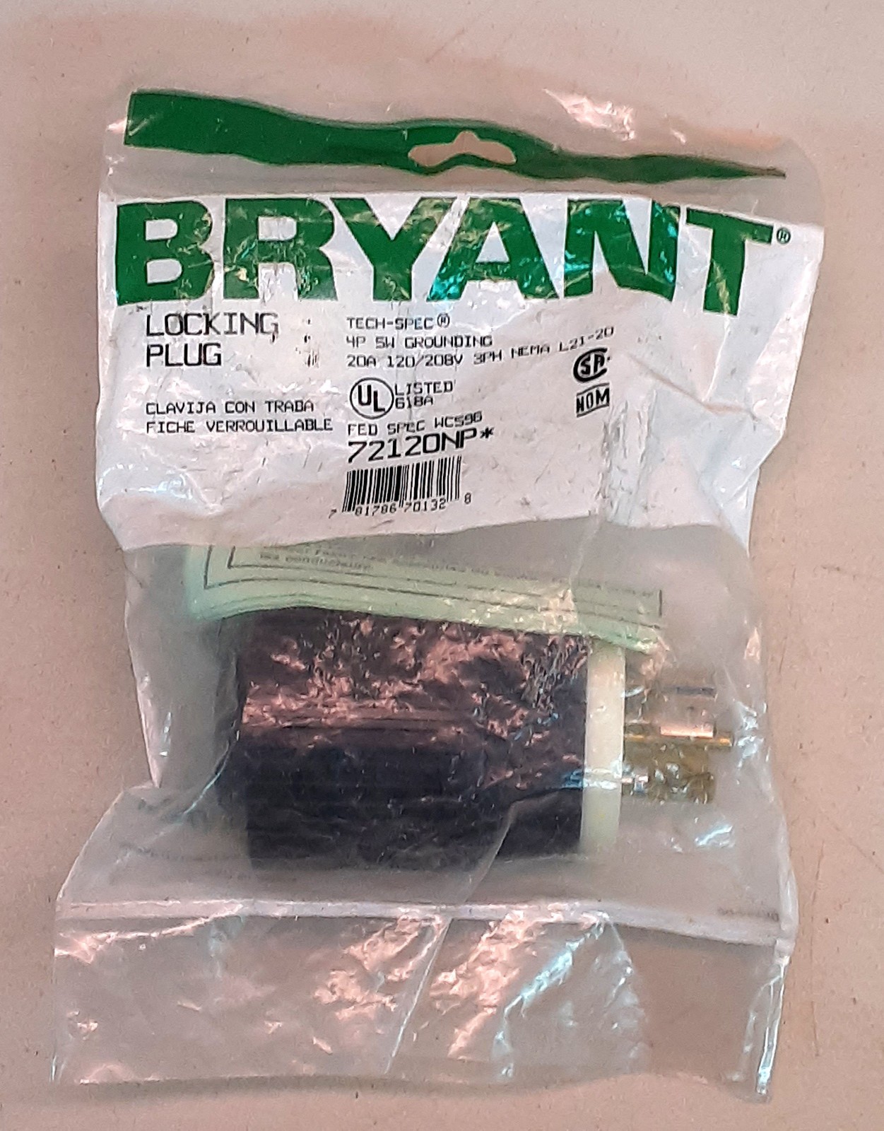 Bryant 72120NP Locking Plug 4P 5W Grounding NEMA L21-20 – New Old Stock