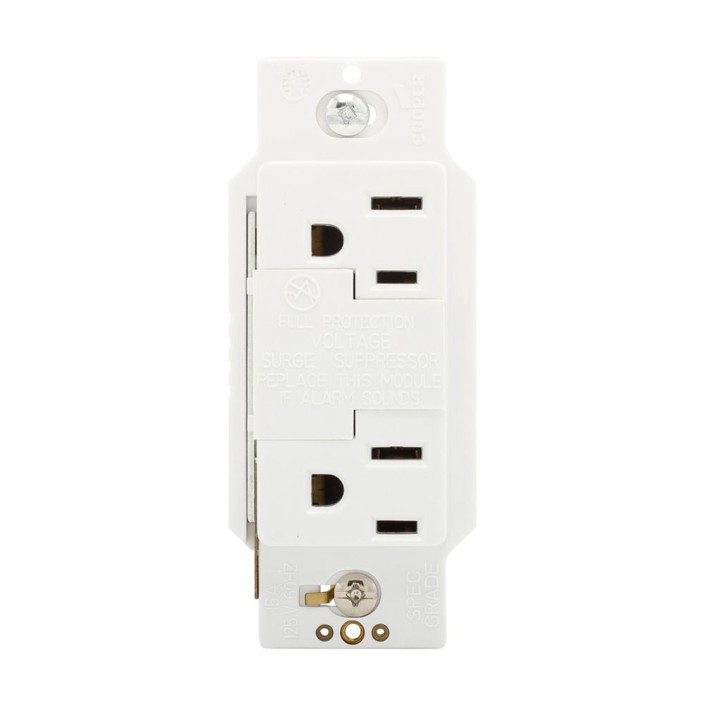 NEW Cooper Eaton 1208W Surge Protection White Receptacle Duplex Outlet w/ Alarm