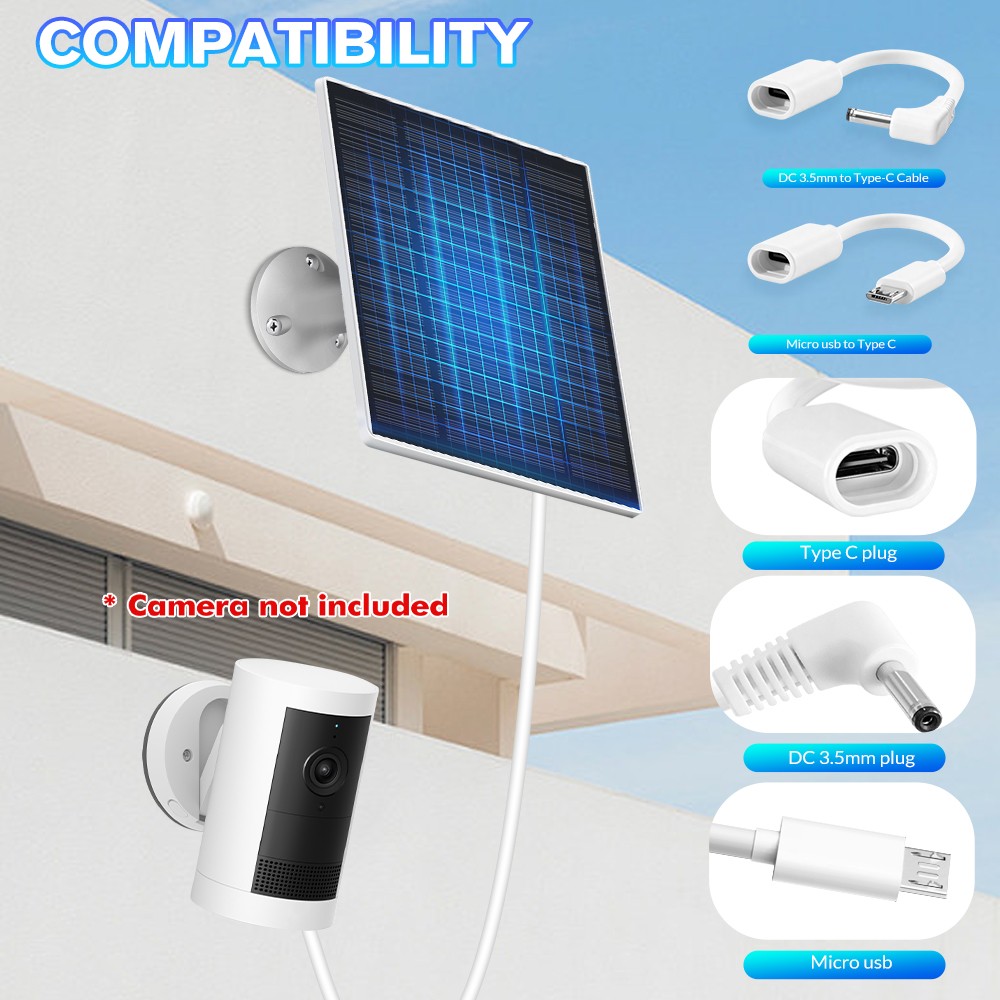 Lot 5W 5V Type-C Port Solar Panel Charger for Outdoor Security Camera CCTV Cam