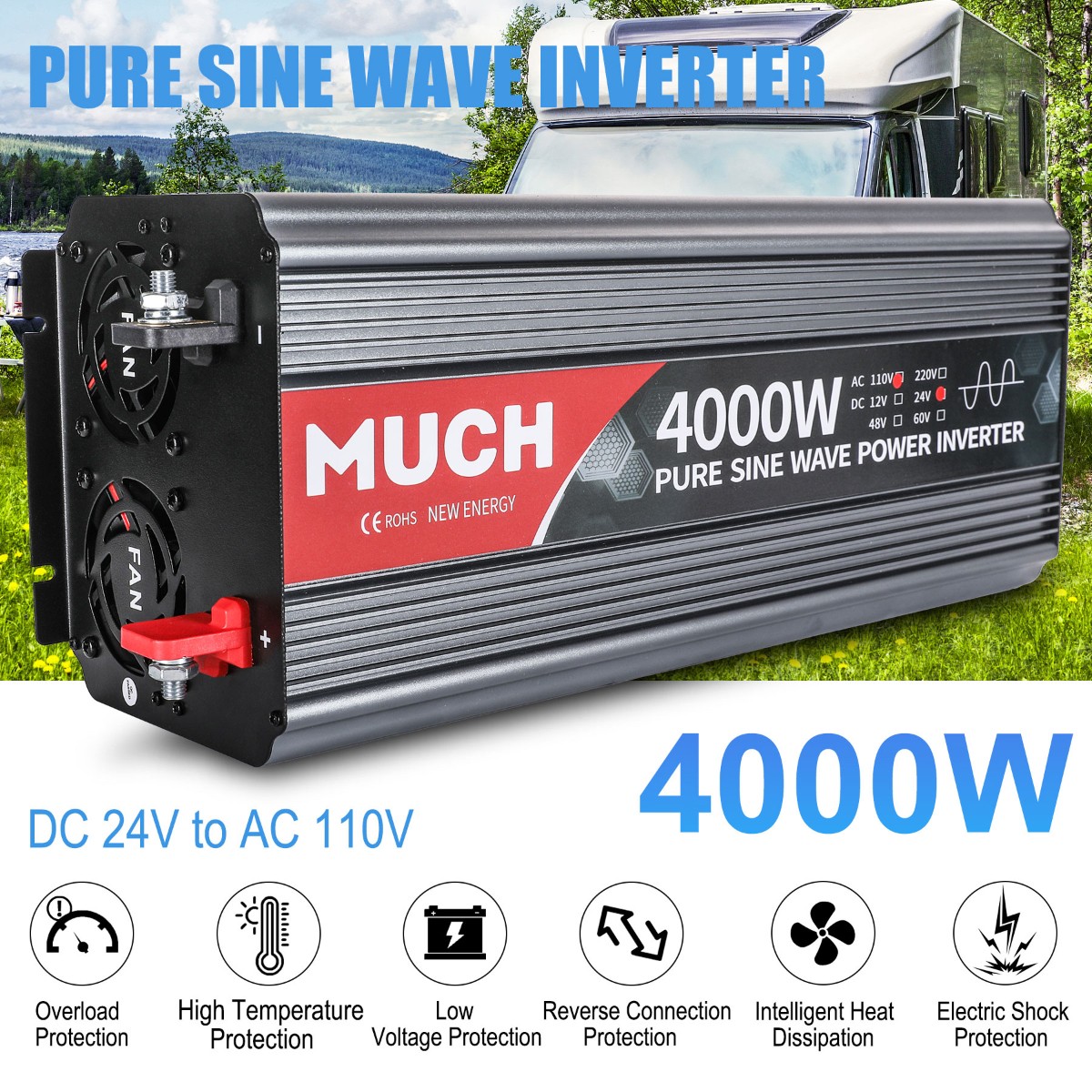 Reliable Pure Sine Wave Power Inverter 2500w 3000w 3500w 4000w 12V 24V Converter