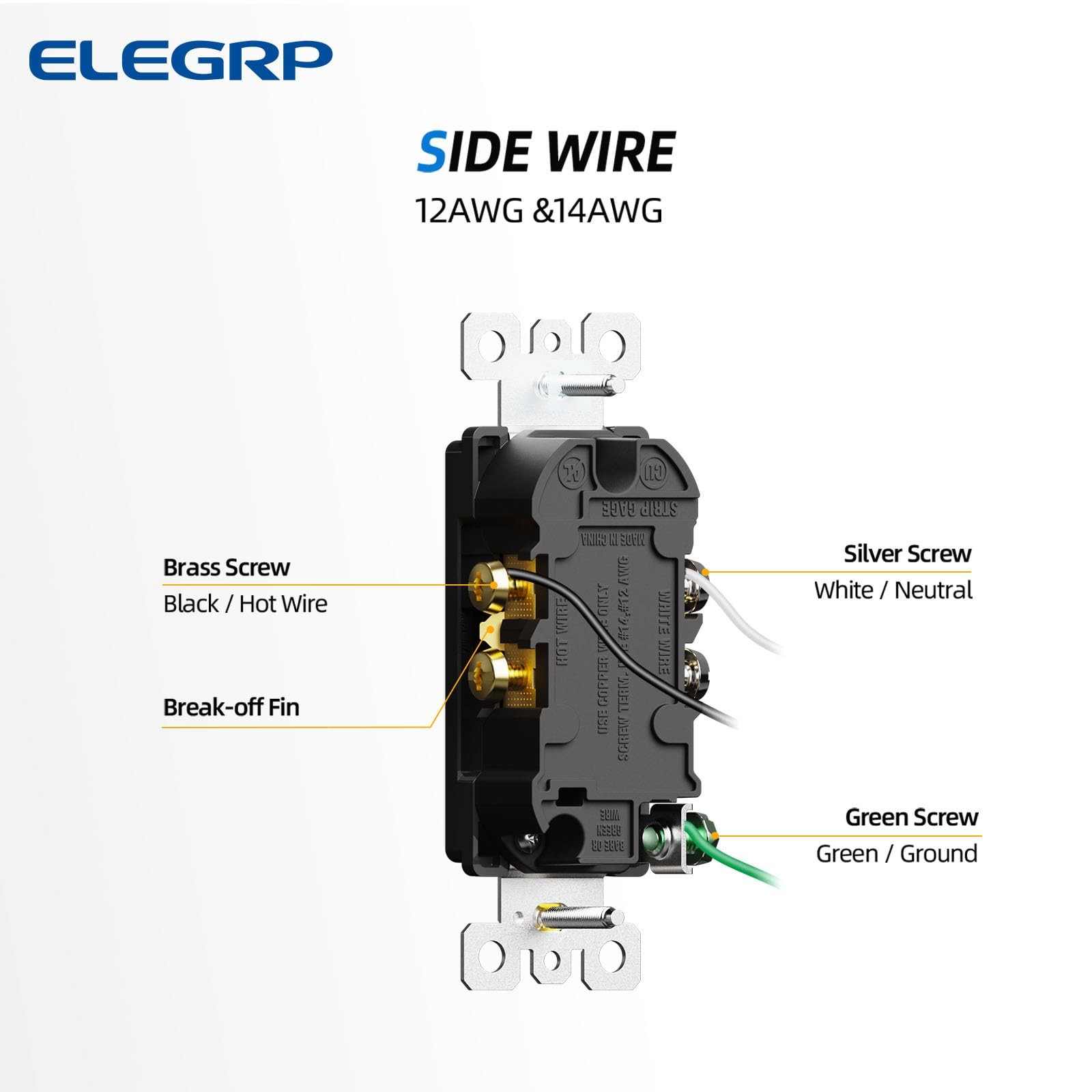 ELEGRP Glossy Black 20A 125V NEMA 5-20R Self-Grounding Non-Tamper Resistant