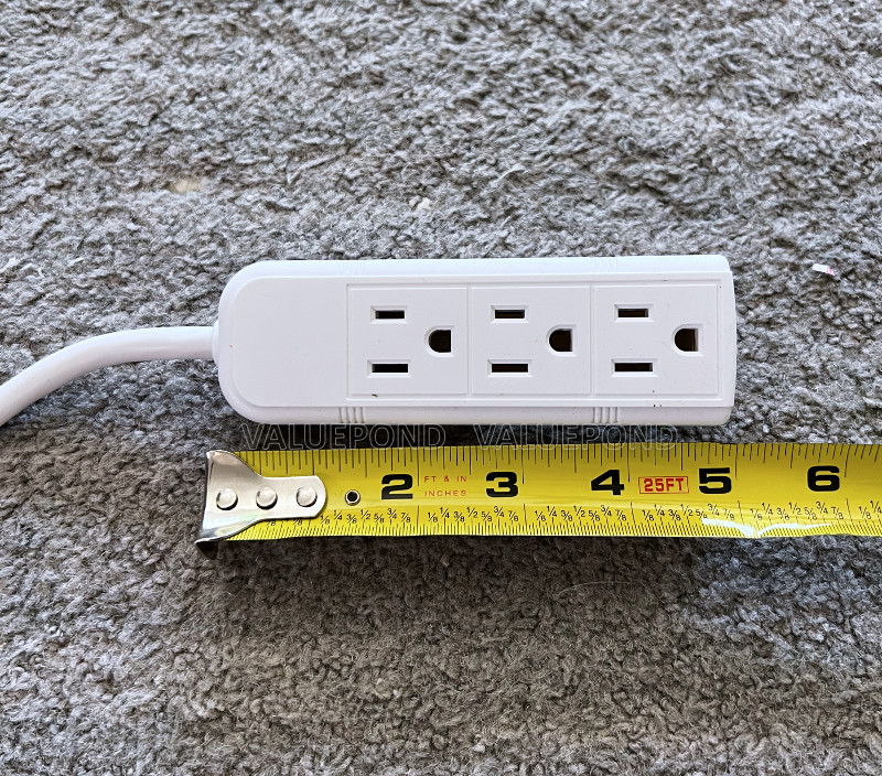 1ft Compact Power Strip Electric Extension Cord Cable Short 3 outlet 3 prong