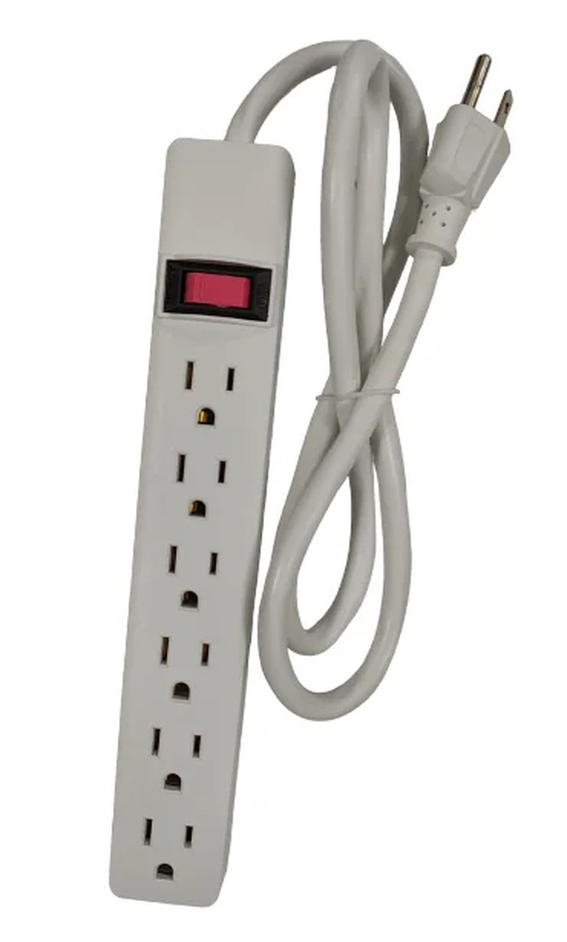 6-Outlet Power Stríp with 2.5-Foot Cord , White,15A,125V-60Hz