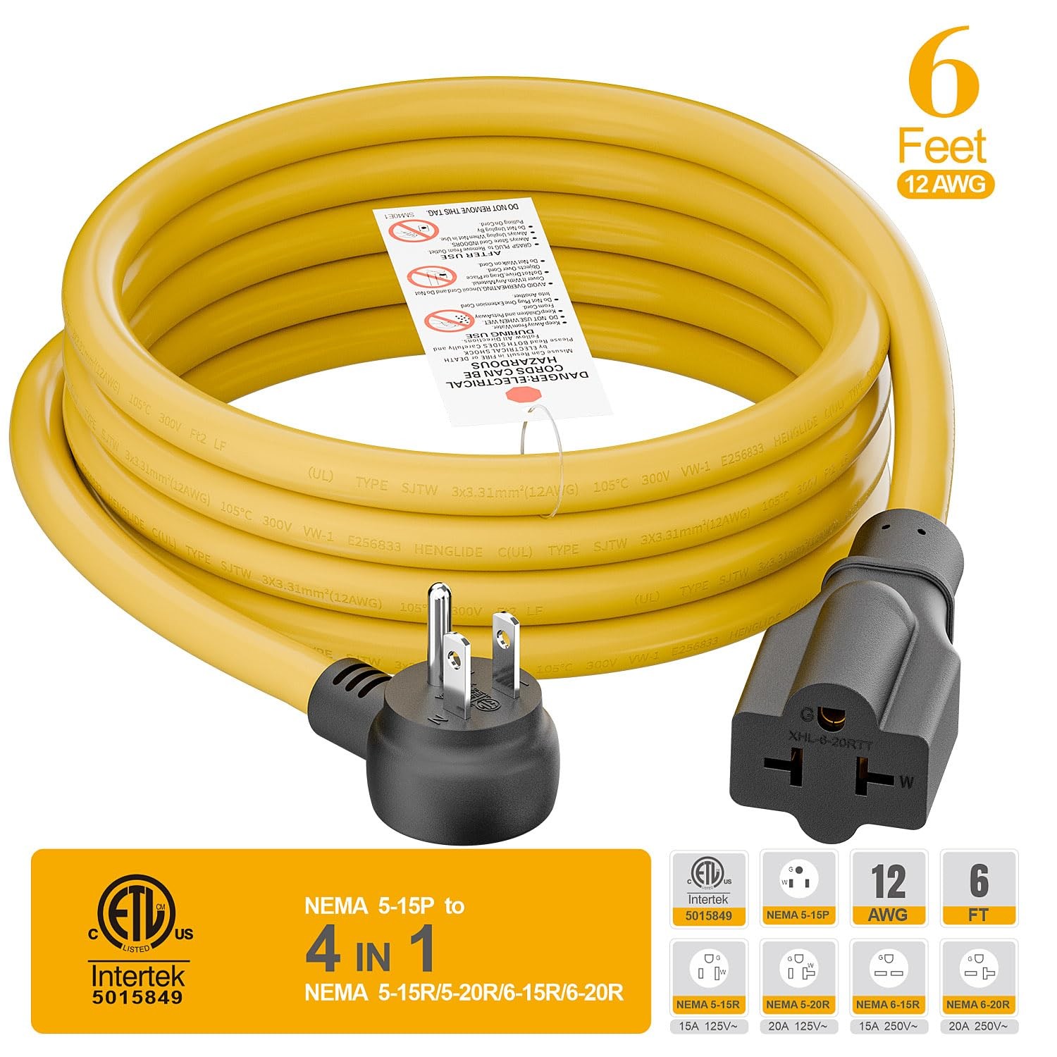 Plugrand XHL-006A Indoor/Outdoor Angled 4 in 1 Extension Cord 3 Prong