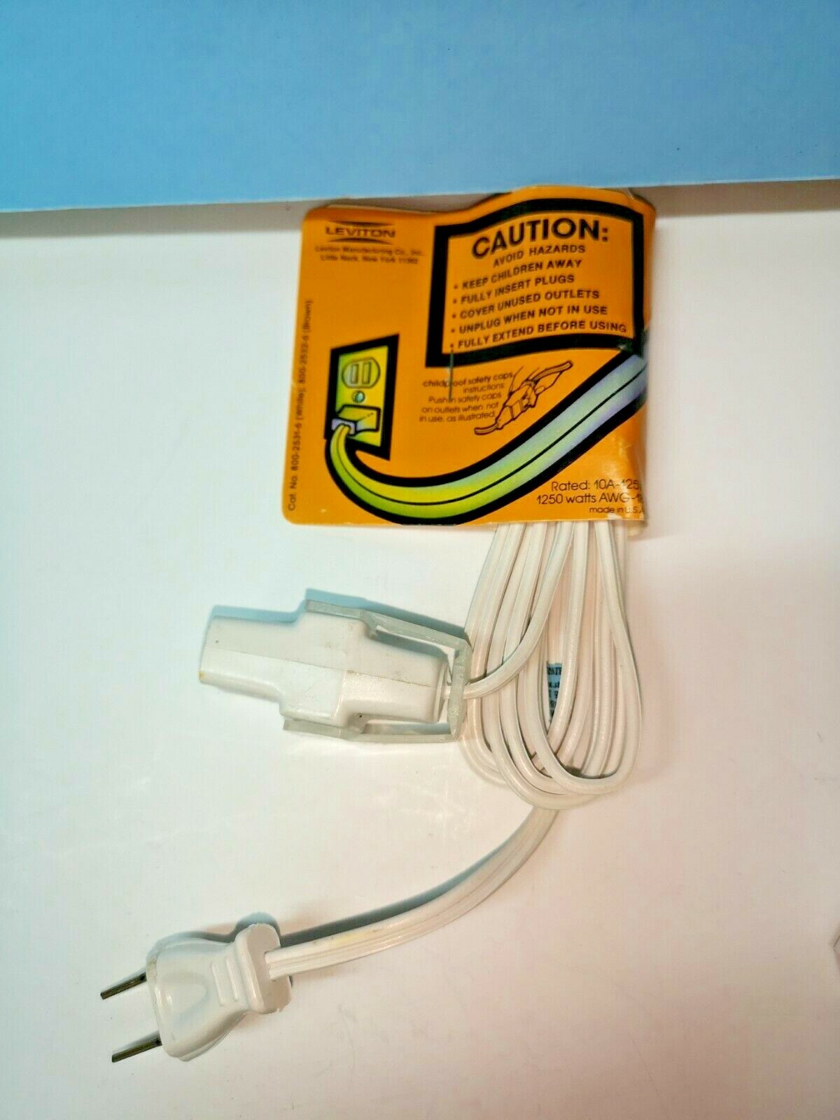 2-PK Leviton WHITE 6-FT Safety Extension POWER CORD 10A 125V 1250W NEW 2531-6