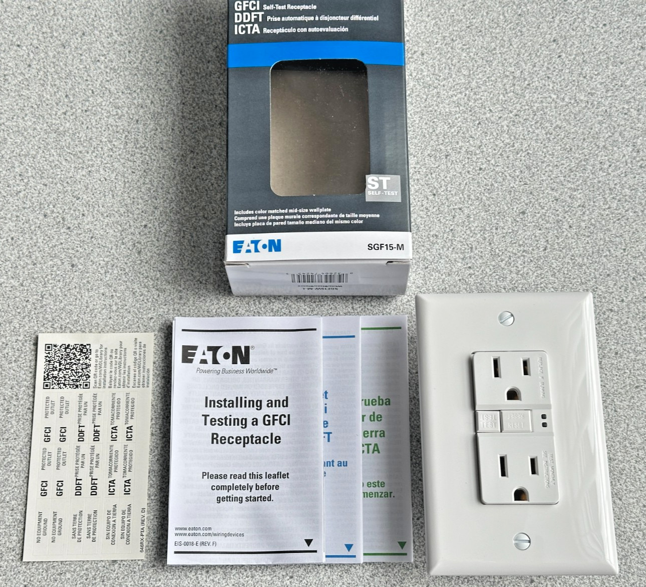NEW Eaton SGF15W White GFCI Self-Testing Outlet Duplex Receptacle 15A 125V 5-15R