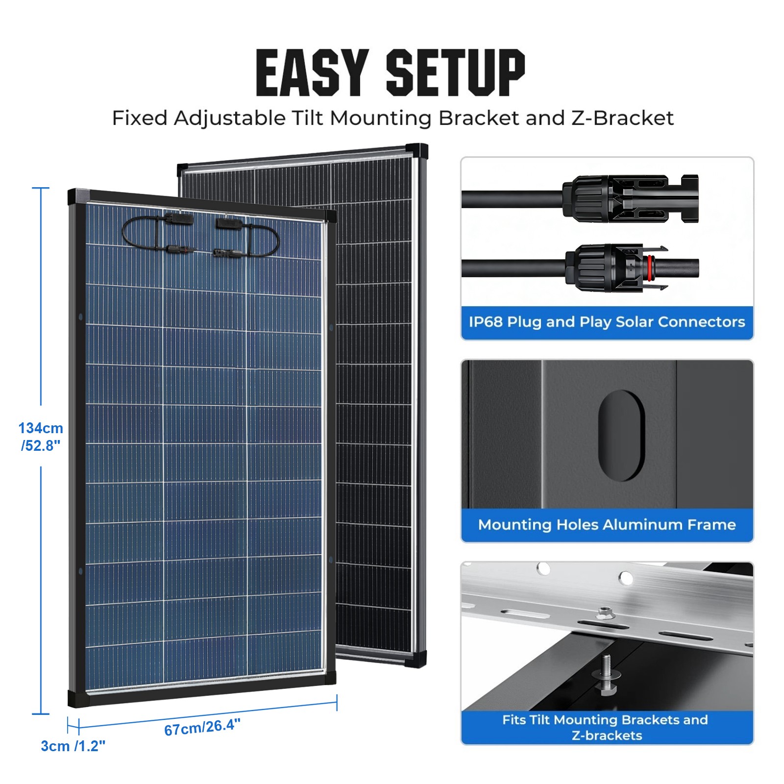 100W 200W 400W 1000W Watt 18V Solar Panel Mono N-Type Charger RV Home Off-Grid
