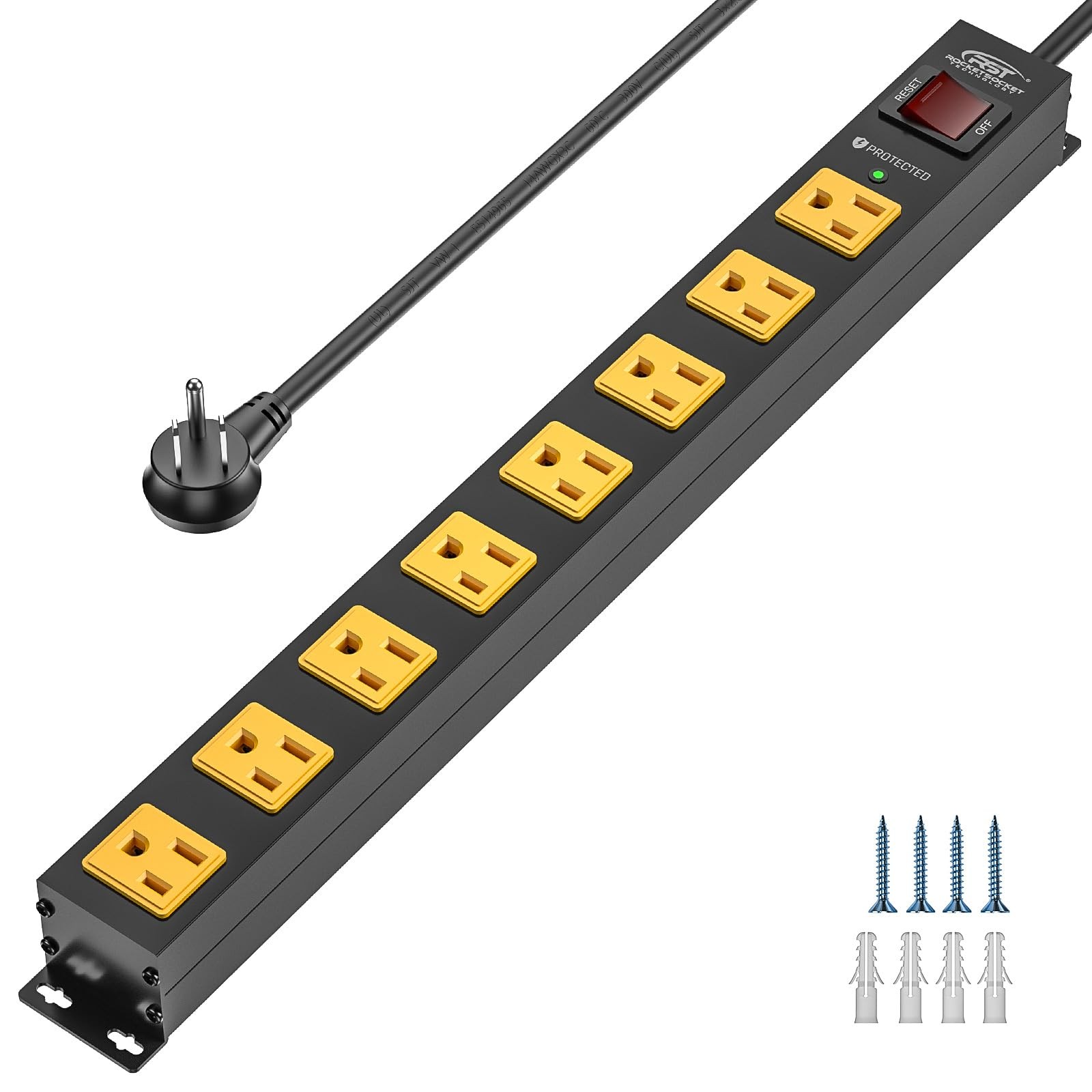 8 Outlet Metal Long Power Strip Heavy Duty Surge Protector 2100J 6FT Cord