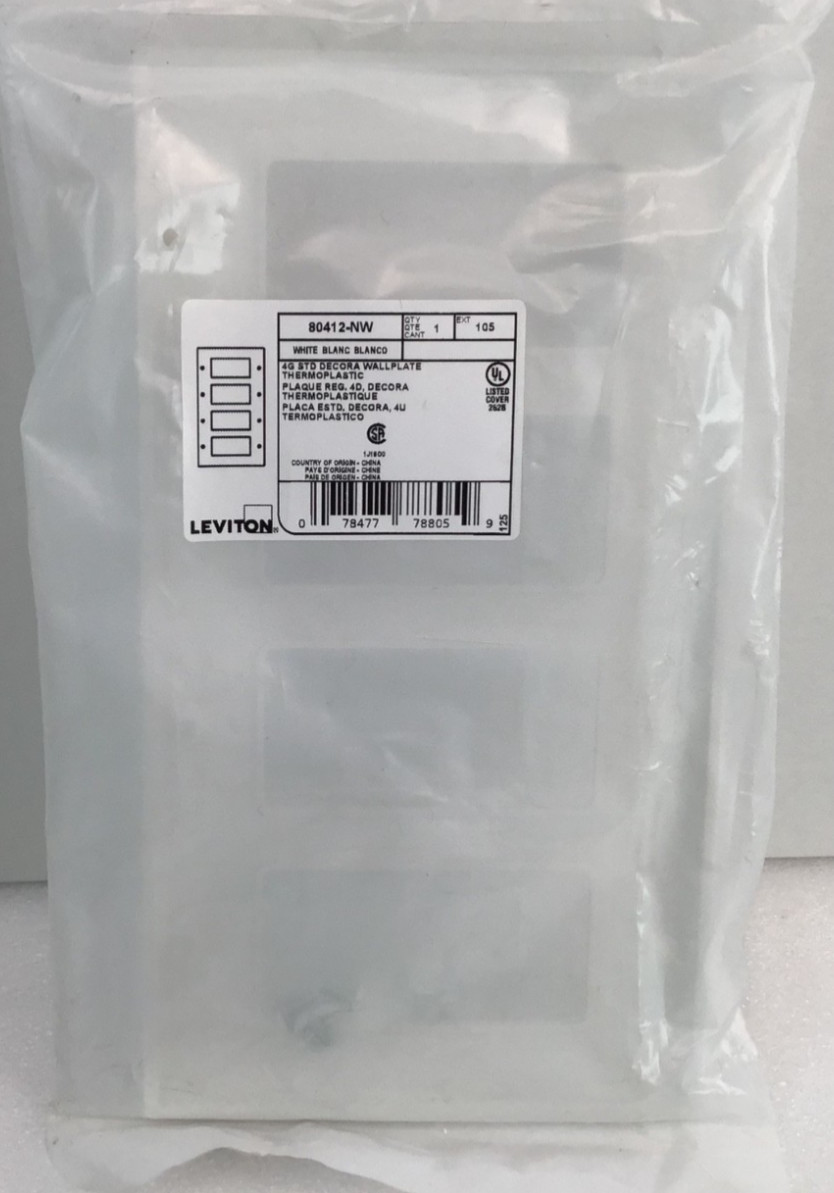1 Leviton 105 80412-NW 4-Gang Decora Switch Wall Plate Thermoplastic