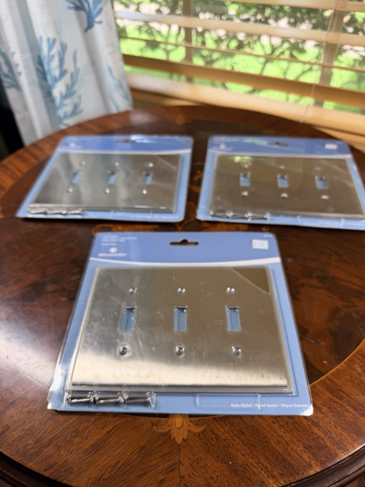 Switch Plate Cover Triple Toggle 3 gang Satin Nickel Border Brainerd -New x 3