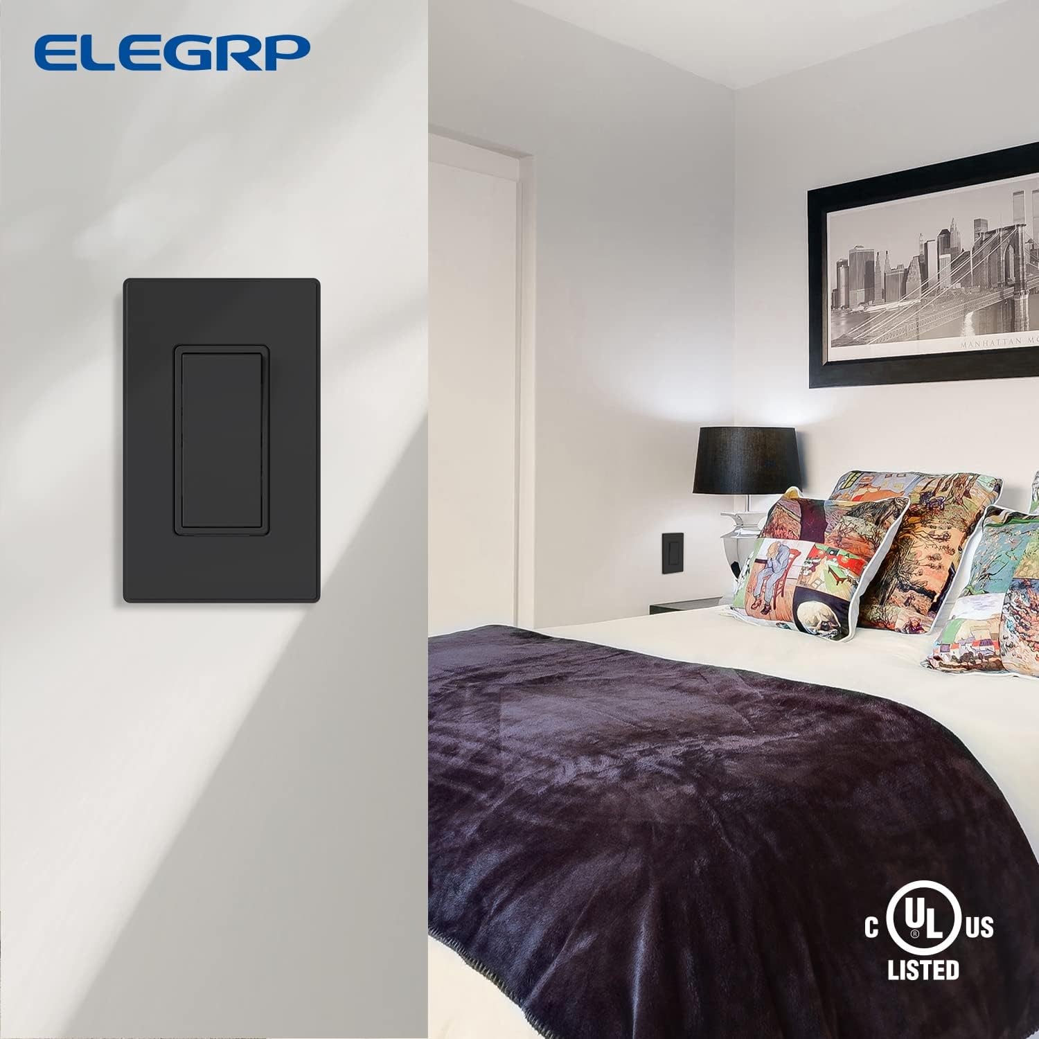 Matte Black 3 Way Decorative Light Switch with Plate, 15Amp, 120-277 Volt, AC…