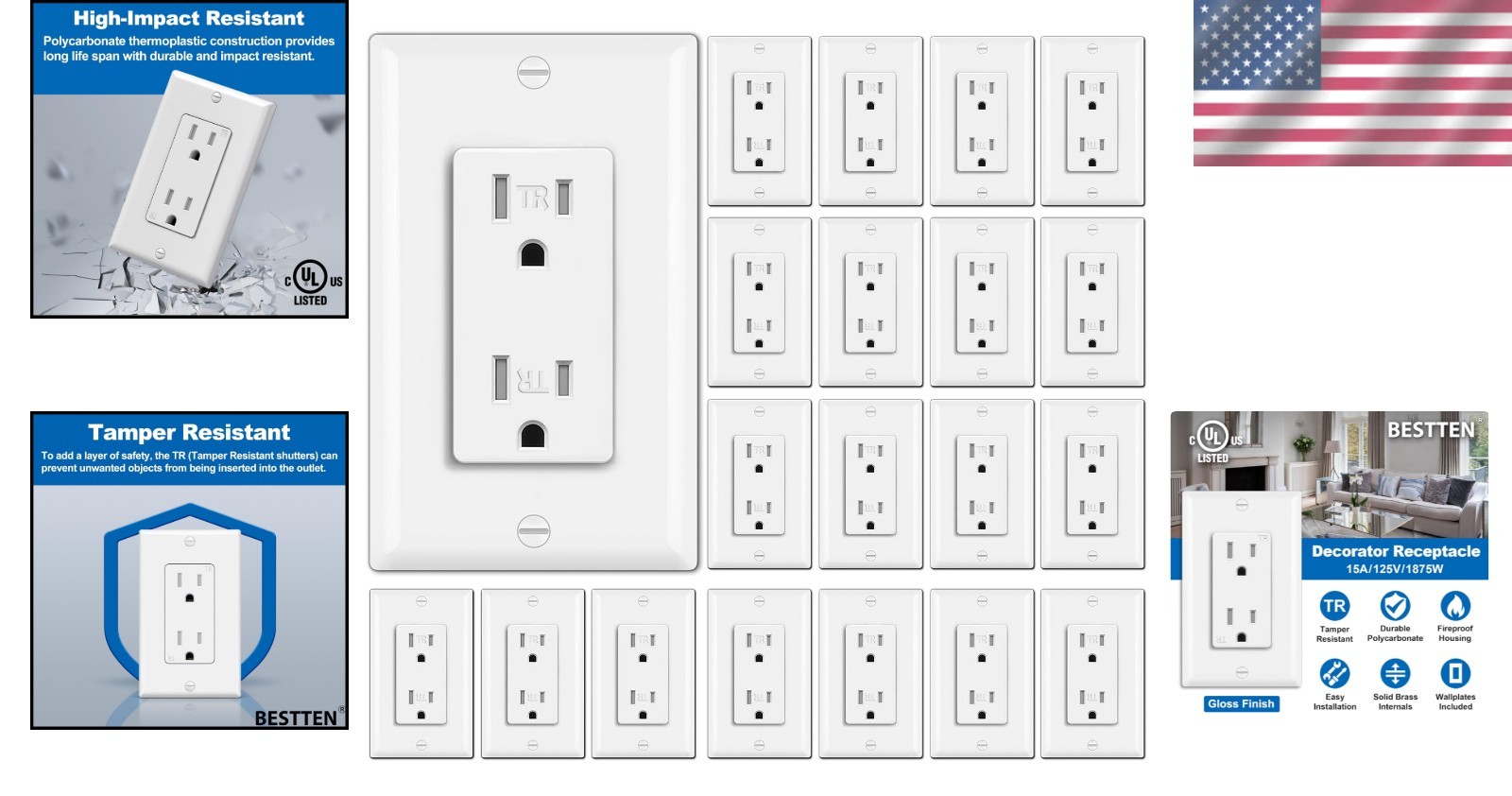 15A Tamper Resistant Outlets – 20 Pack of Durable Wall Outlets, Listed