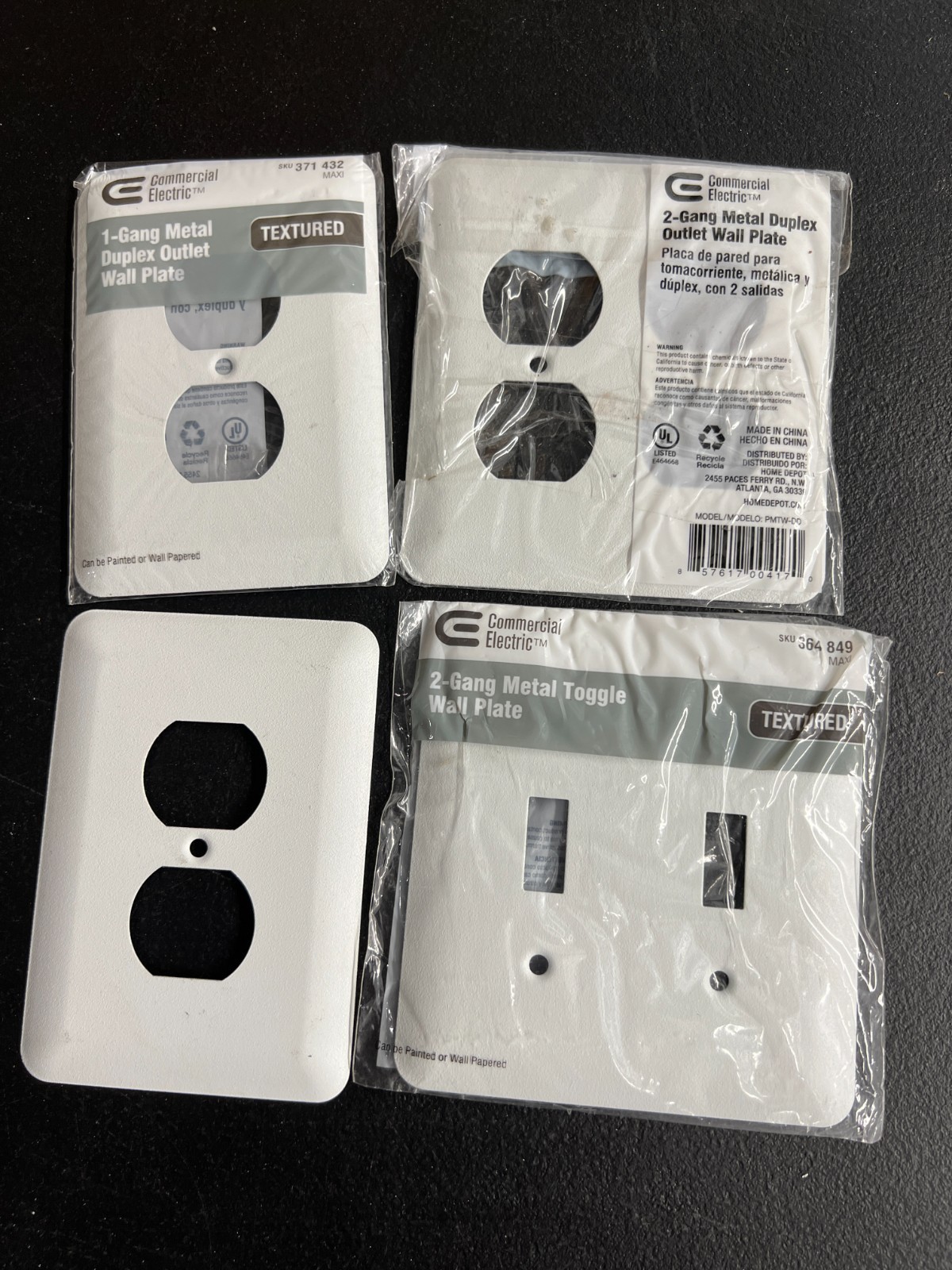 4 Commercial Electric Metal Wall Outlet Switch Plates Industrial White Paintable