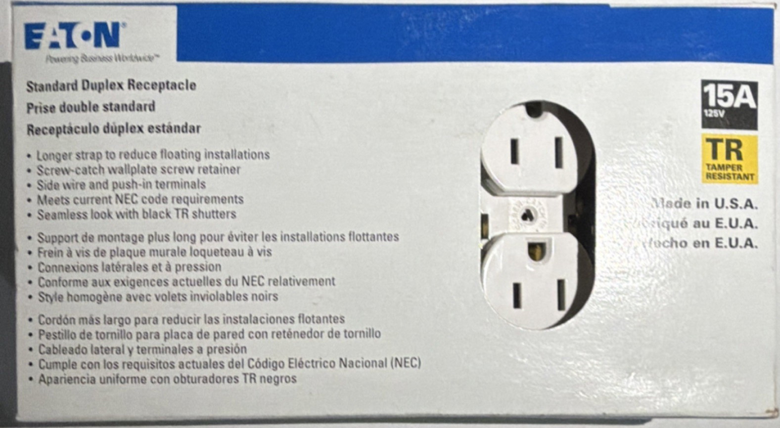 Eaton Tamper Resistant Duplex Receptacle 15A 125V White TR270W 10 Pack