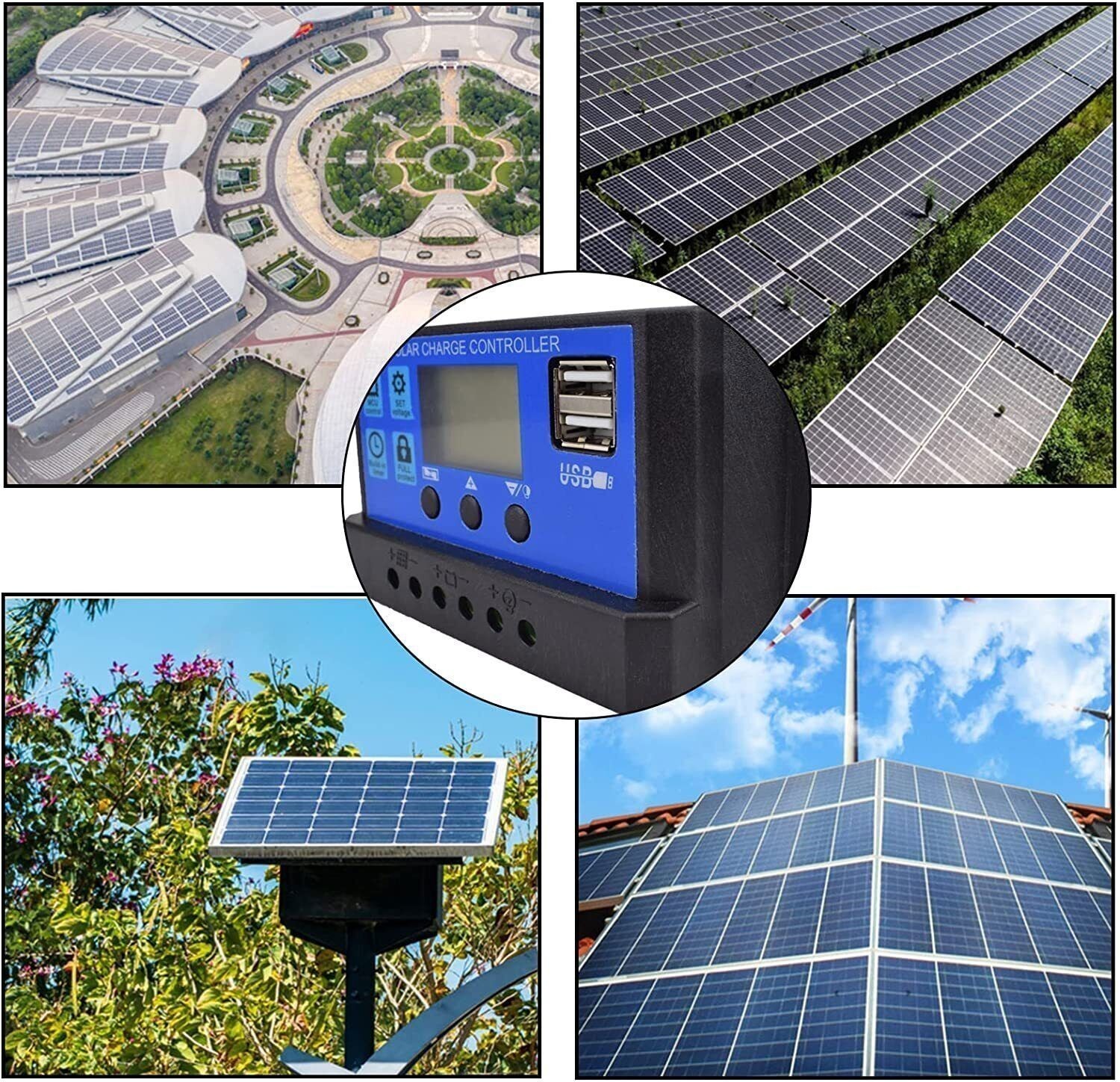 10A/20A/30A PWM Solar Charge Controller, 12V/24V LCD Display Auto Regulator