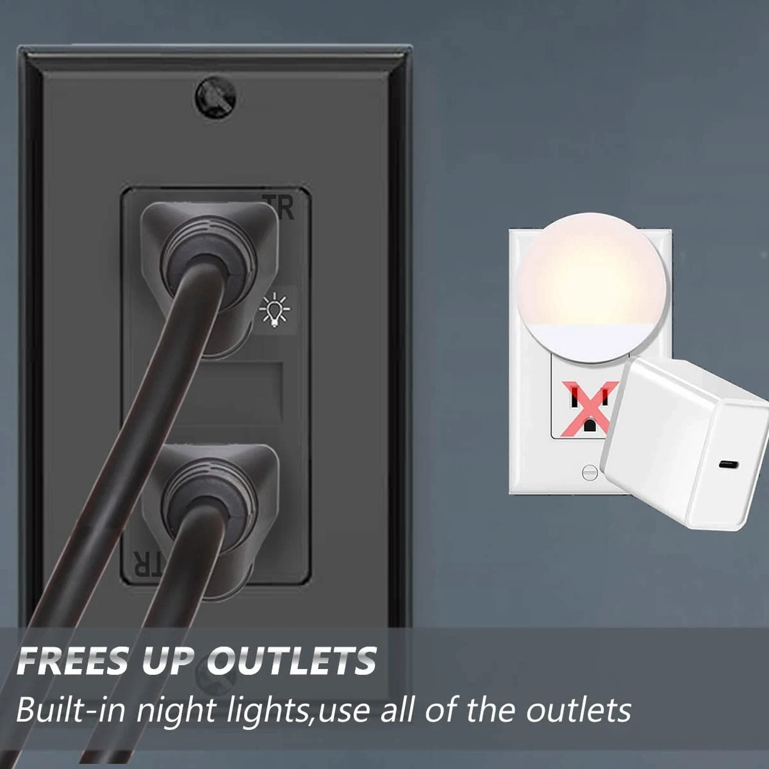 Black Wall Outlet with Night Light,Electrical Tamper Resistant Recep…