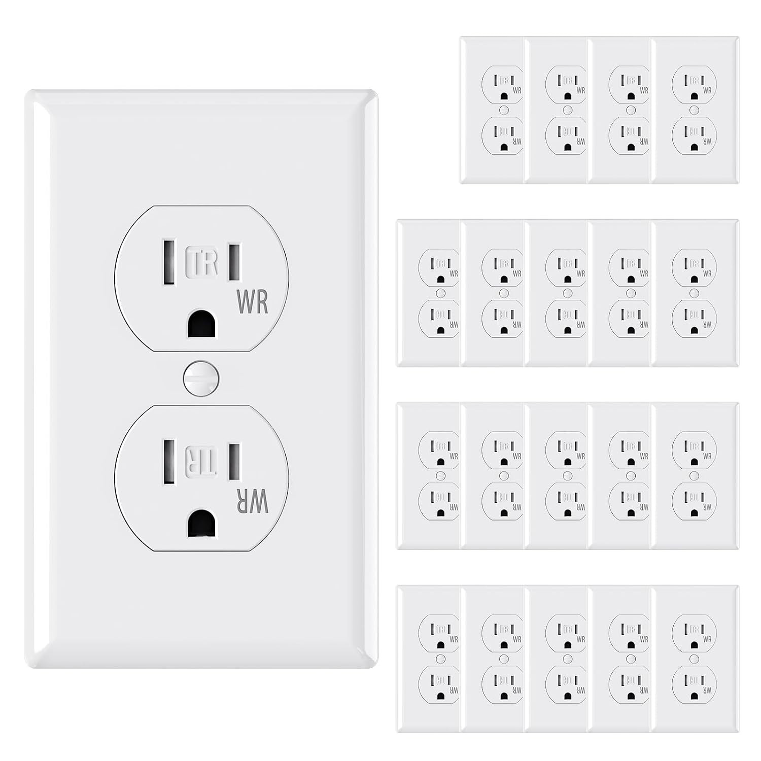 AIDA 15 Amps Duplex Outlets and Wall Plates Bundle, Tamper Resistant & Weather