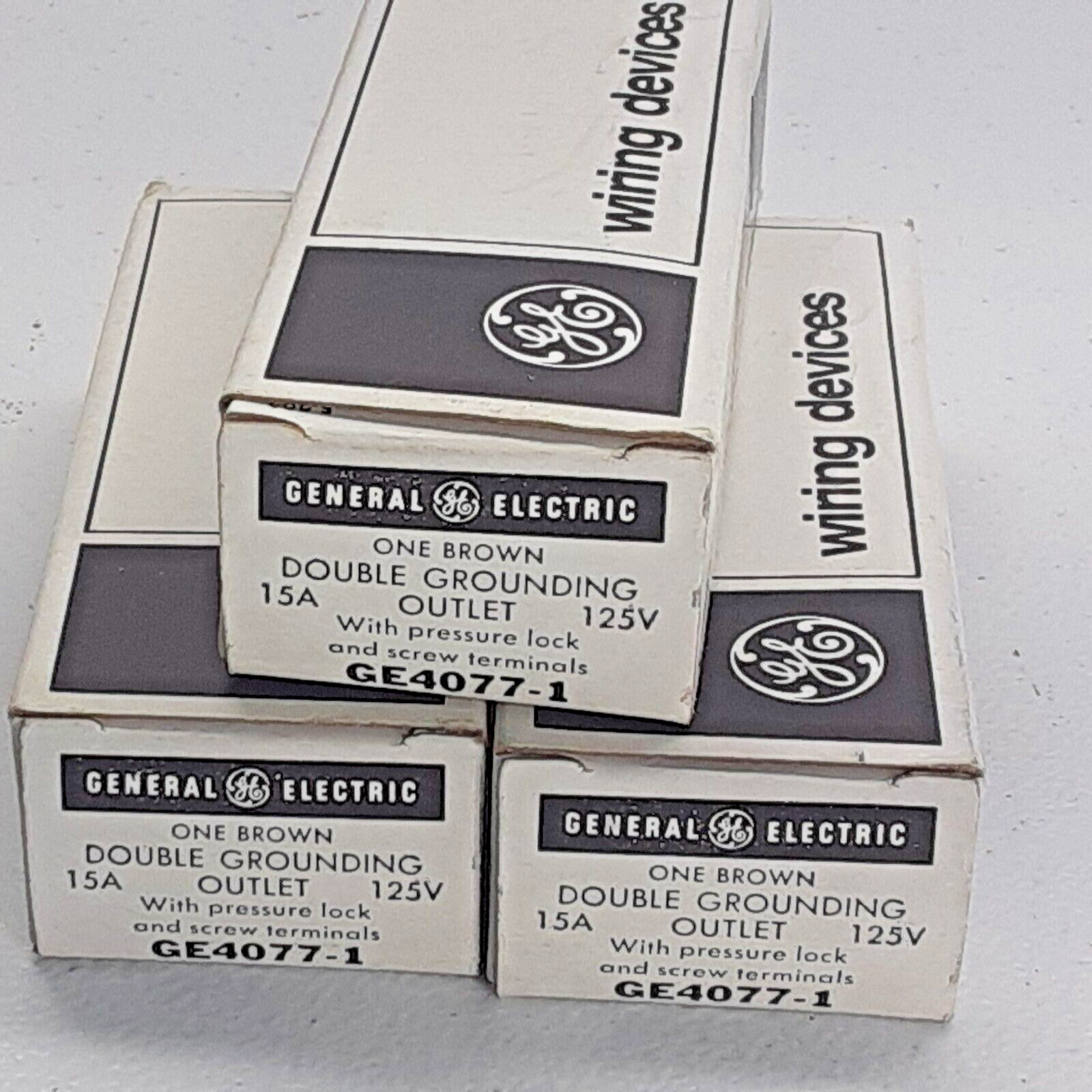New Old Stock Set of 3 GE Double Grounding Outlet Brown 15A-125V GE4077-1