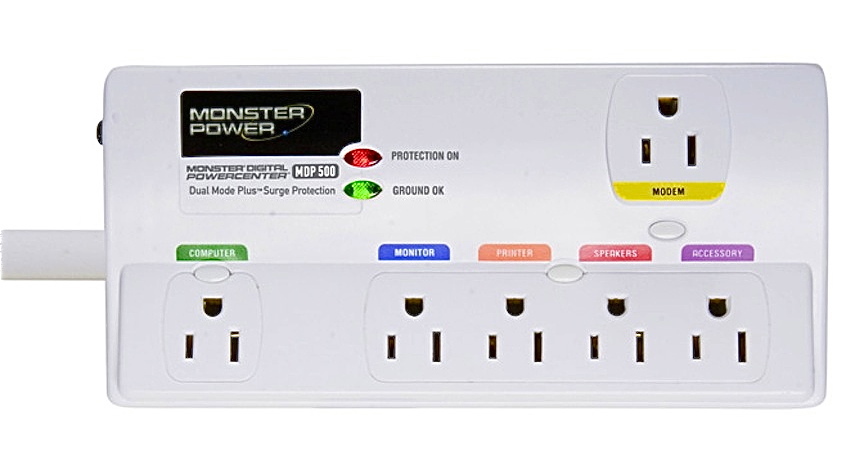 🎁 Monster Cable Digital 6 Outlet Surge Protector Strip 1080J White COMPUTER 🎁