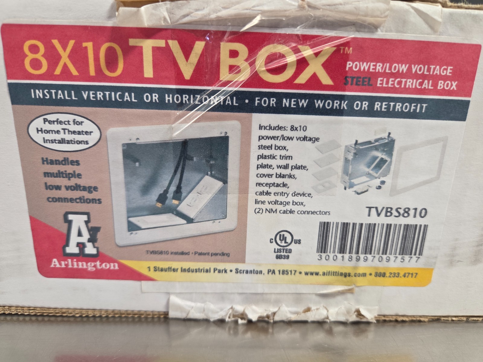 Arlington 8×10 TV BOX (TVBS810) for Power & Low-Voltage (Steel, White Trim)