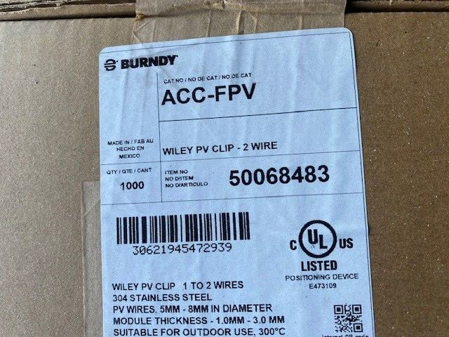 (CASE OF 1,000) Burndy ACC-FPV – WILEY PV CLIP – 2 wire 50068483