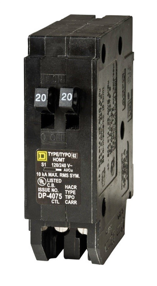 Square D HOMT2020CP Single-Pole Homeline Tandem Circuit Breaker 20A 120/240V