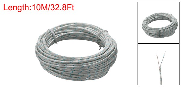 K-Type 2×0.3 Thermocouple Wire 24AWG Braided Fiberglass Insulation 33 Ft