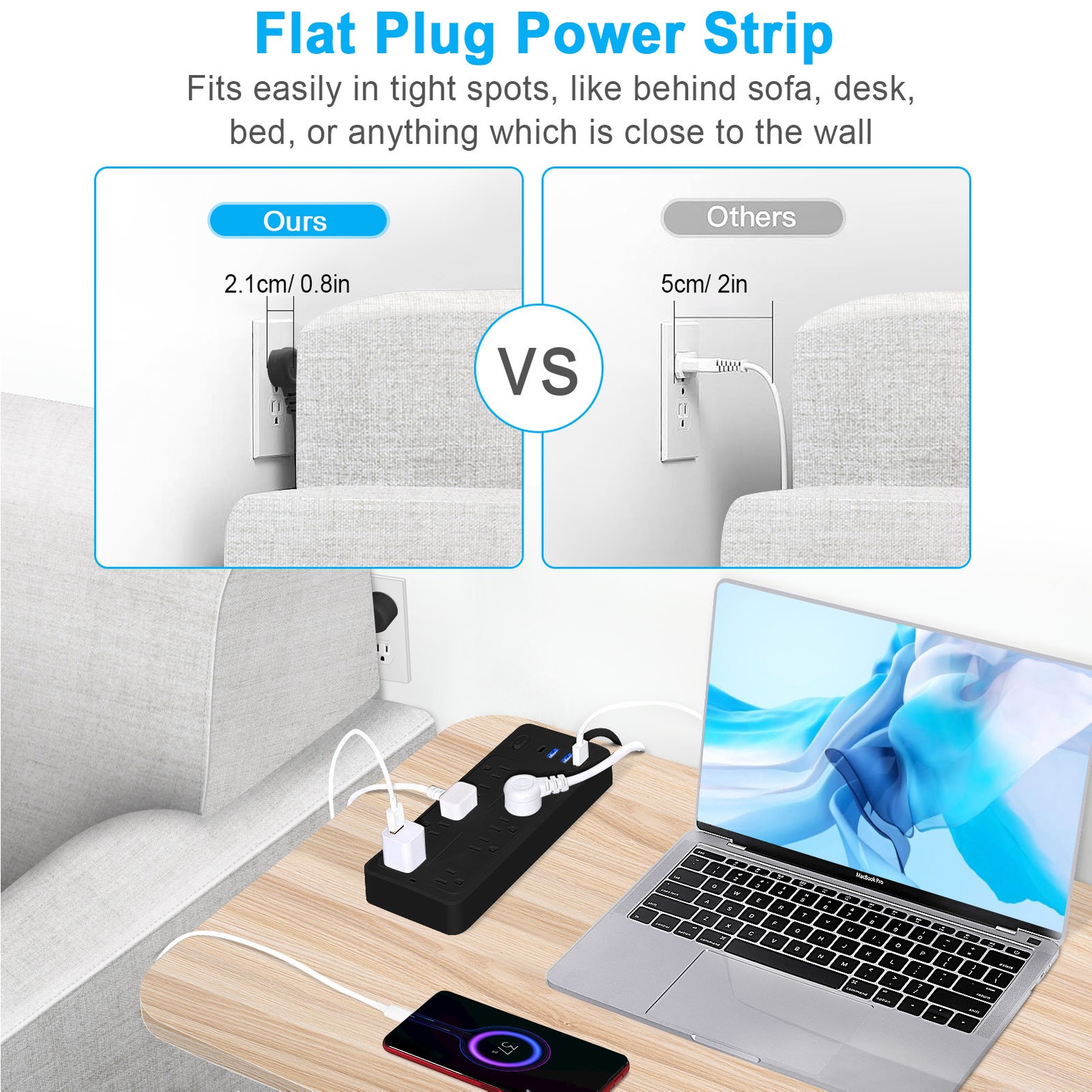14-in-1 Protector Power Strip With USB Ports 3.9 Ft Cord Multifunctio
